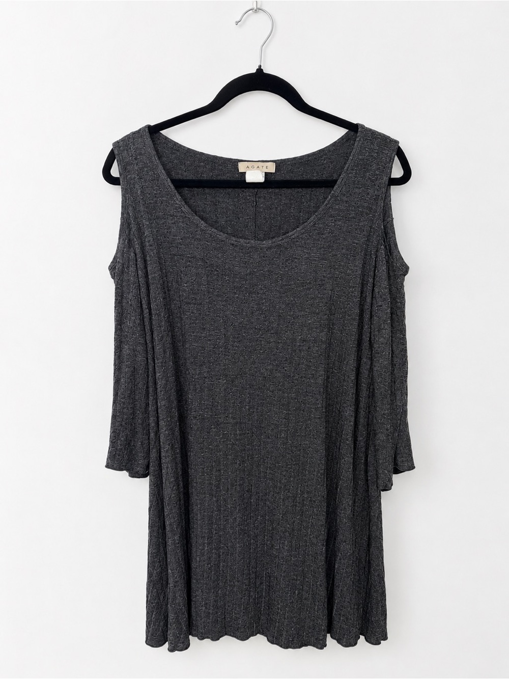 Vintage 90s Agate Charcoal Gray Cold Shoulder Tunic Top 2X Made in USA